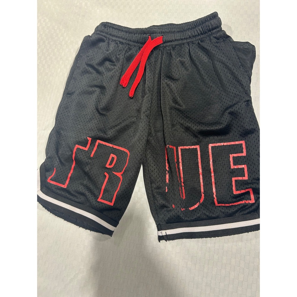 True Religion Boys Black Mesh Basketball Shorts Red Logo Size S 8 Athletic